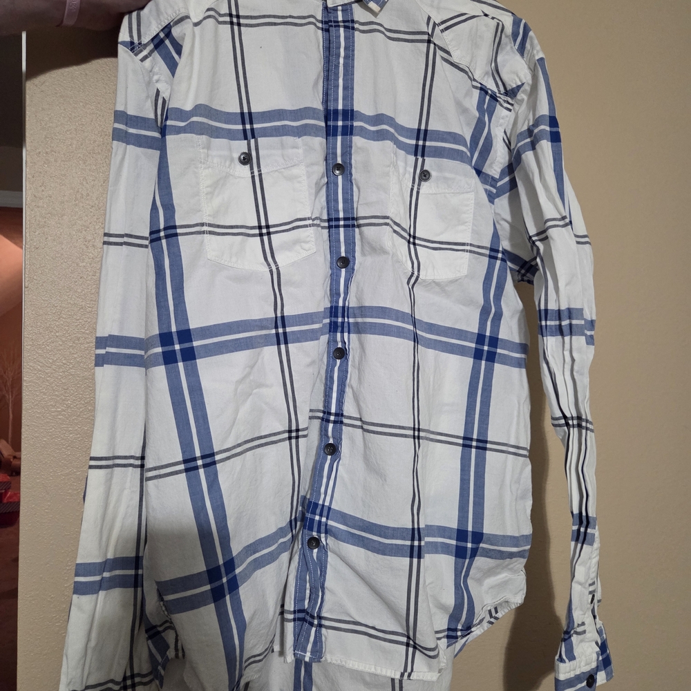 Express Blue and White Plaid Button Down Shirt